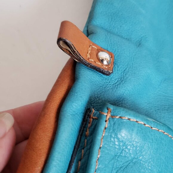 Vintage MODA in ITALIA Convertible 3in1 Leather Clutch Handbag Turquoise Cognac - Picture 11 of 13